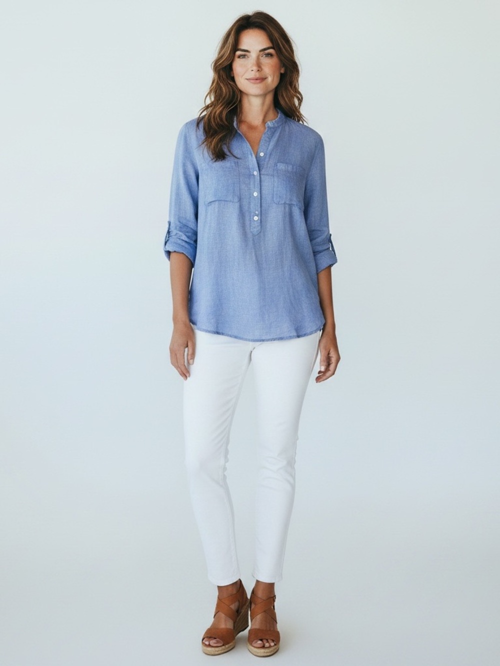 TALBOTS Linen Blend 3/4 Button Pullover Shirt in Blue Size 2X -- COASTAL VIBES!! - Picture 9 of 9